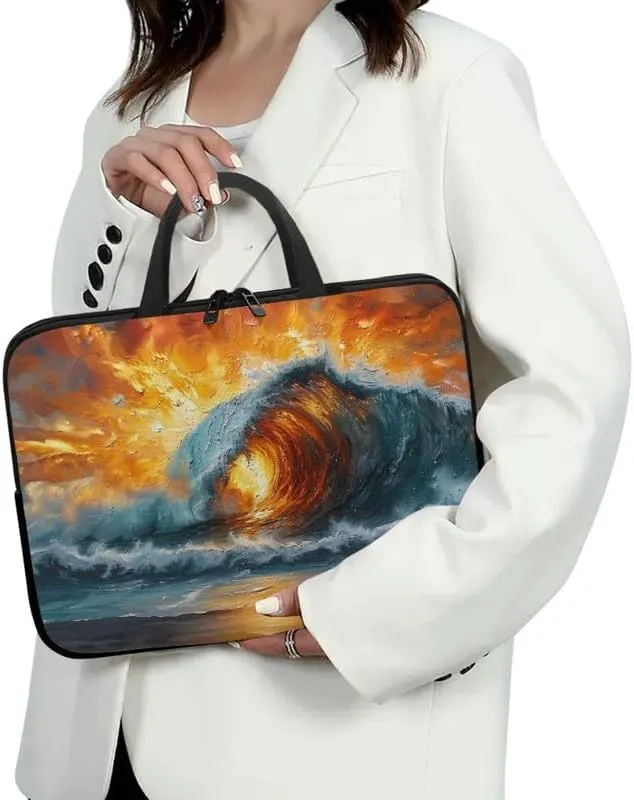 Geometric Pattern Laptop Bag Sea Wave Stylish Notebook Bags Retro Cow Spots Computer Case for Laptop or Tablet