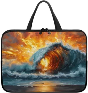 Geometric Pattern Laptop Bag Sea Wave Stylish Notebook Bags Retro Cow Spots Computer Case for Laptop or Tablet