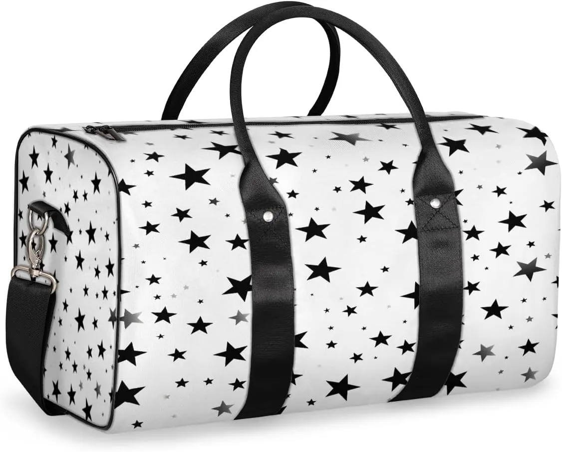 Geometric Stars Travel Duffle Bag, Sports Gym Bags for Women Men, Carry On Weekender Overnight Workout Airplane Trips Bag
