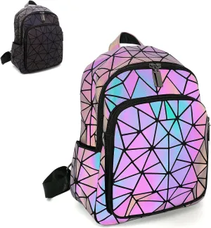 Geometric Women's Backpack Geometries Glow Large Purse Backpack Geometrical Luminous Bag Holographic Travel Bags Retro Daypack for Casual, College, Work