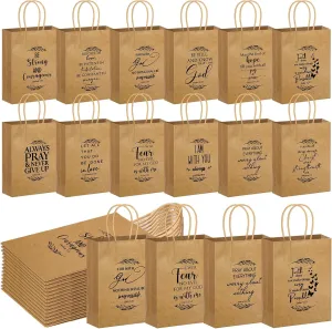 Gersoniel Christian Gift Bag Bulk Religious Kraft Medium Bible Verse Brown Christian Inspirational Church Welcome Gift Bags with Handle for Fathers Day Family Baptism(108 Pcs)
