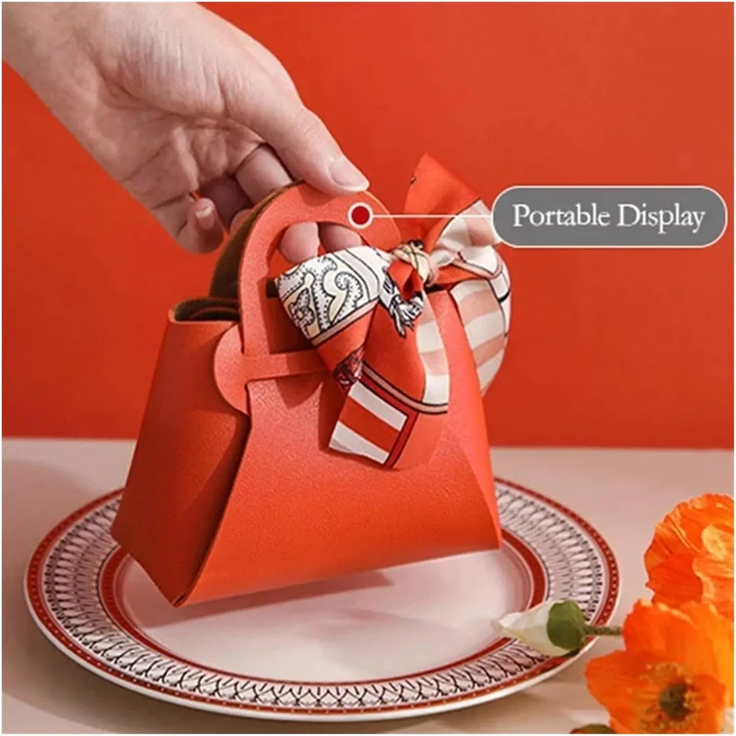 Gift Bags 20PCS Leather Gift Bags Bow Ribbon Packaging Bag Wedding Favour Distributions Bags Christmas Candy Packaging Box Handbag(Champagne Gold,Large)