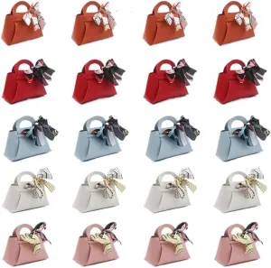 Gift Bags 20PCS Leather Gift Bags Bow Ribbon Packaging Bag Wedding Favour Distributions Bags Christmas Candy Packaging Box Handbag(Champagne Gold,Large)