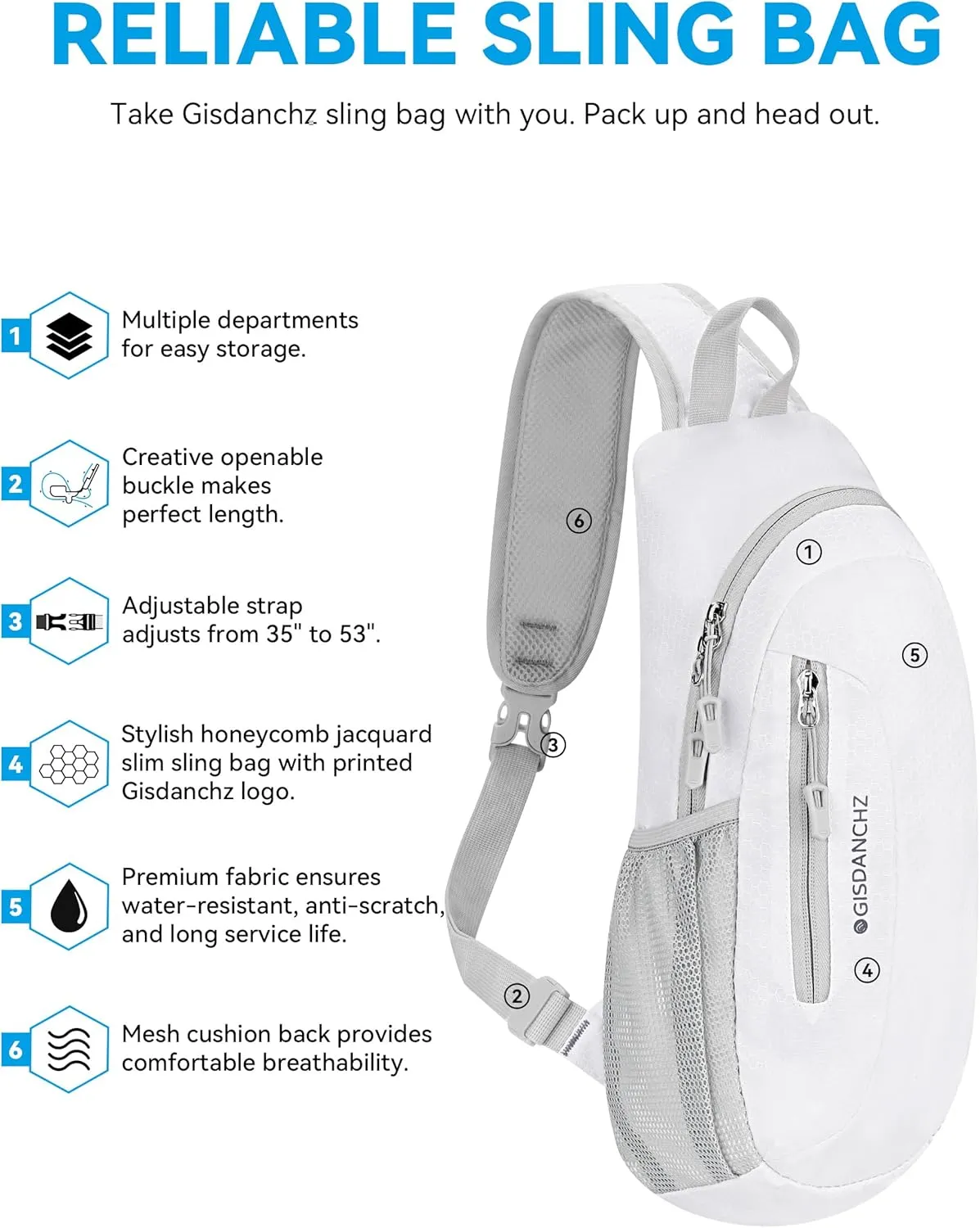 Gisdanchz Unisex Honeycomb Jacquard Small Sling Bag Slim Sling Backpack Crossbody Chest Bag for Hiking Travel