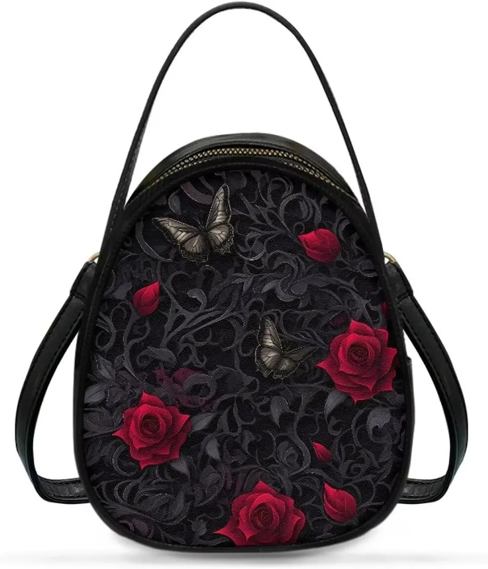 Gothic Small Crossbody Bags for Women, Mini PU Leather Cell Phone Purse Zip Shoulder Handbags Adjustable Straps