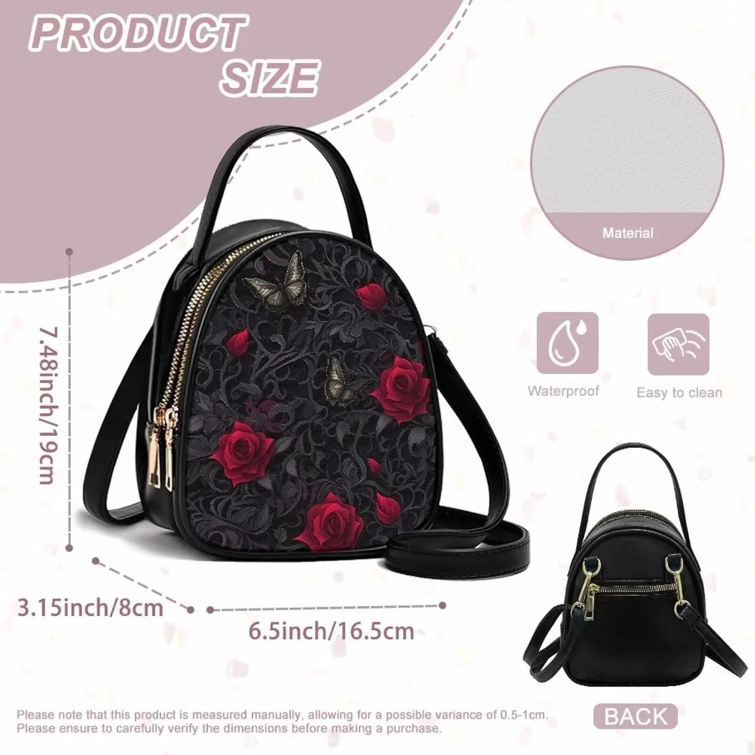 Gothic Small Crossbody Bags for Women, Mini PU Leather Cell Phone Purse Zip Shoulder Handbags Adjustable Straps