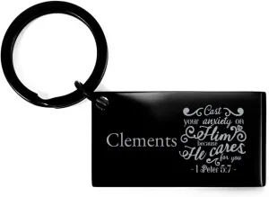 Graduation Clements Keyring,Clements 1 Peter 5:7 Cast you anxiety on Him because He cares for you Clements Bible Verse Christmas Birthday Religious Personalized