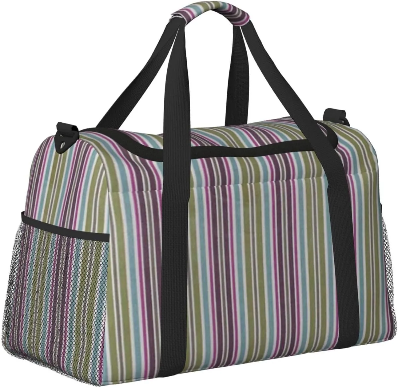 Gray Blue Stripes Travel Duffel Bag Large Foldable Waterproof Overnight Bag For Beach Swim Bags Pool Sports Gym