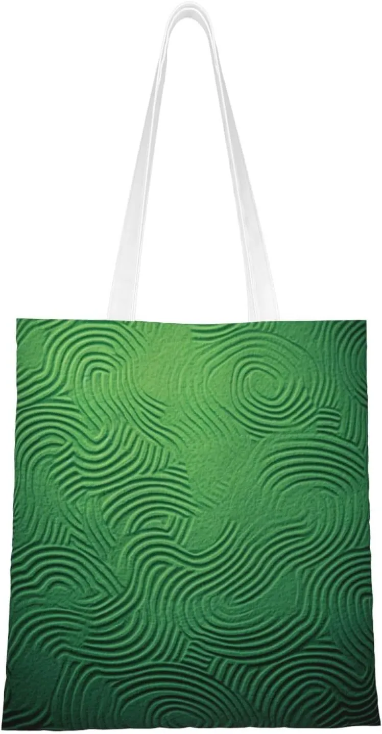 Green Curve Texture Canvas Tote Bag for Women Grocery Bag Reusable Aesthetic Shopping Bags Beach Handbag
