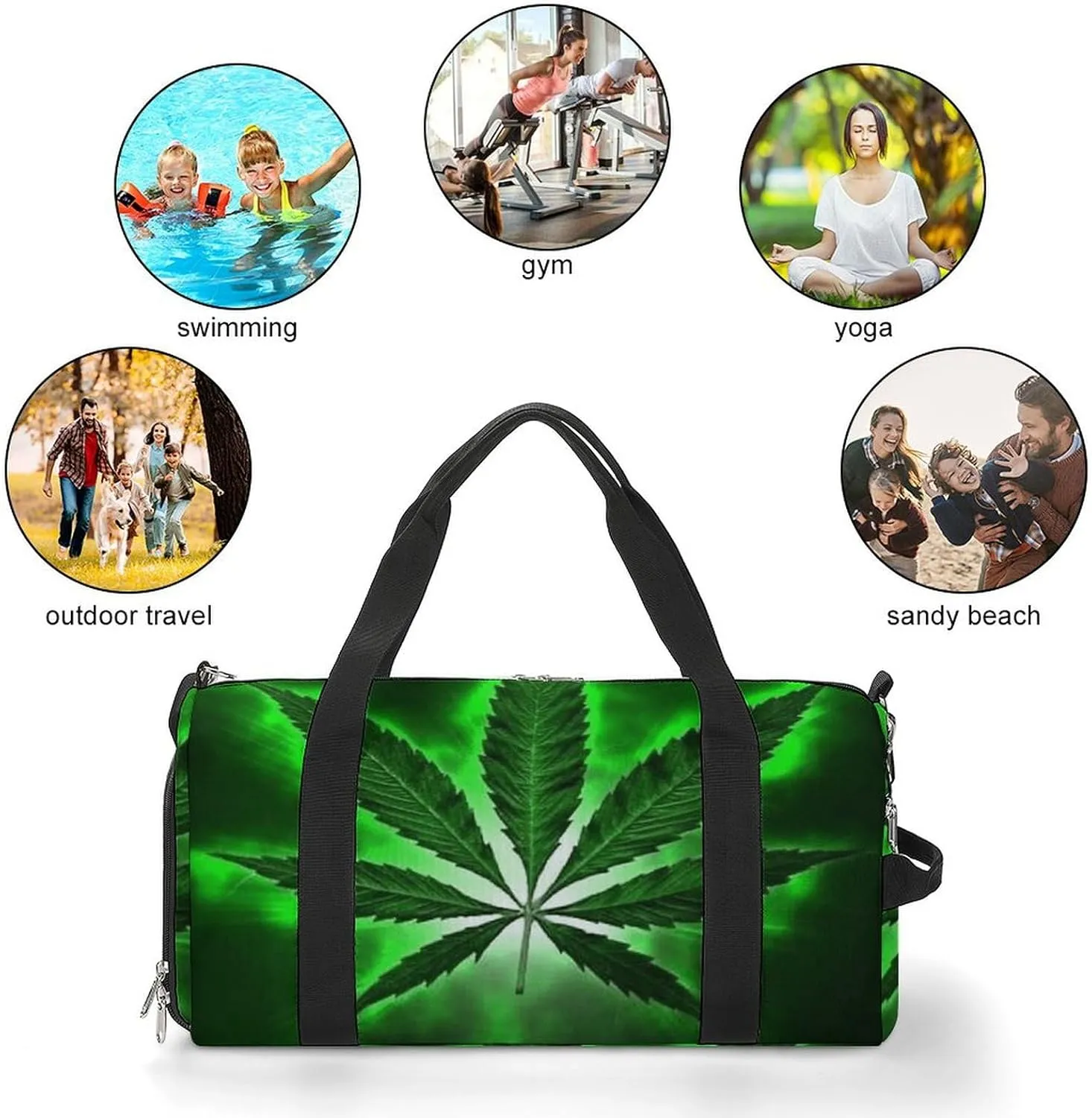 Green MarijuanaWeed Black A Fitness Bag with Large Storage Space Is Suitable for Portable Outdoor Use