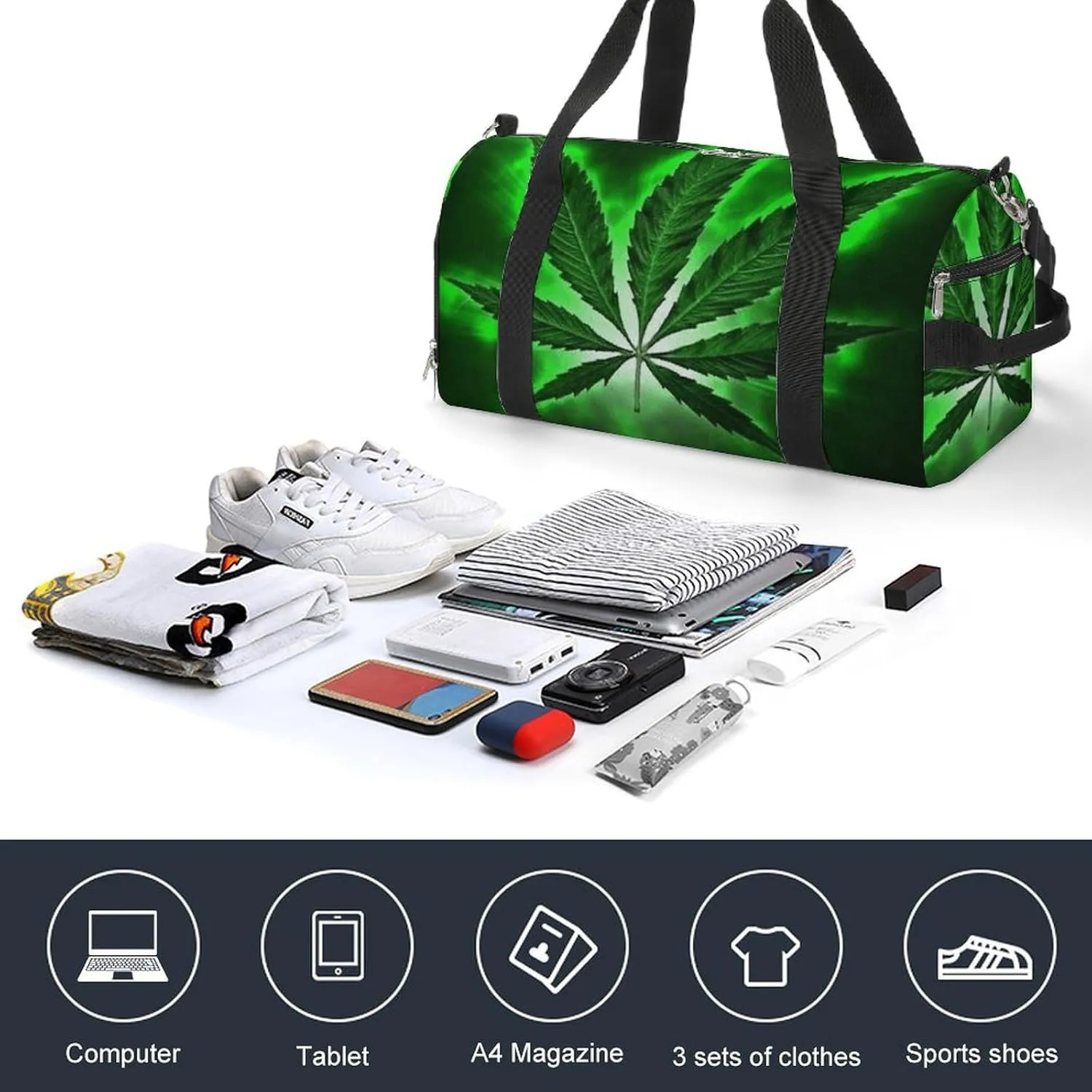 Green MarijuanaWeed Black A Fitness Bag with Large Storage Space Is Suitable for Portable Outdoor Use
