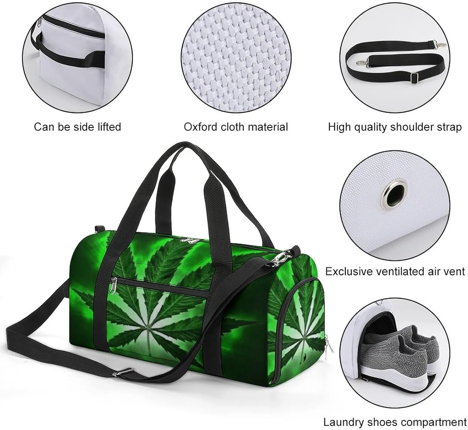 Green MarijuanaWeed Black A Fitness Bag with Large Storage Space Is Suitable for Portable Outdoor Use