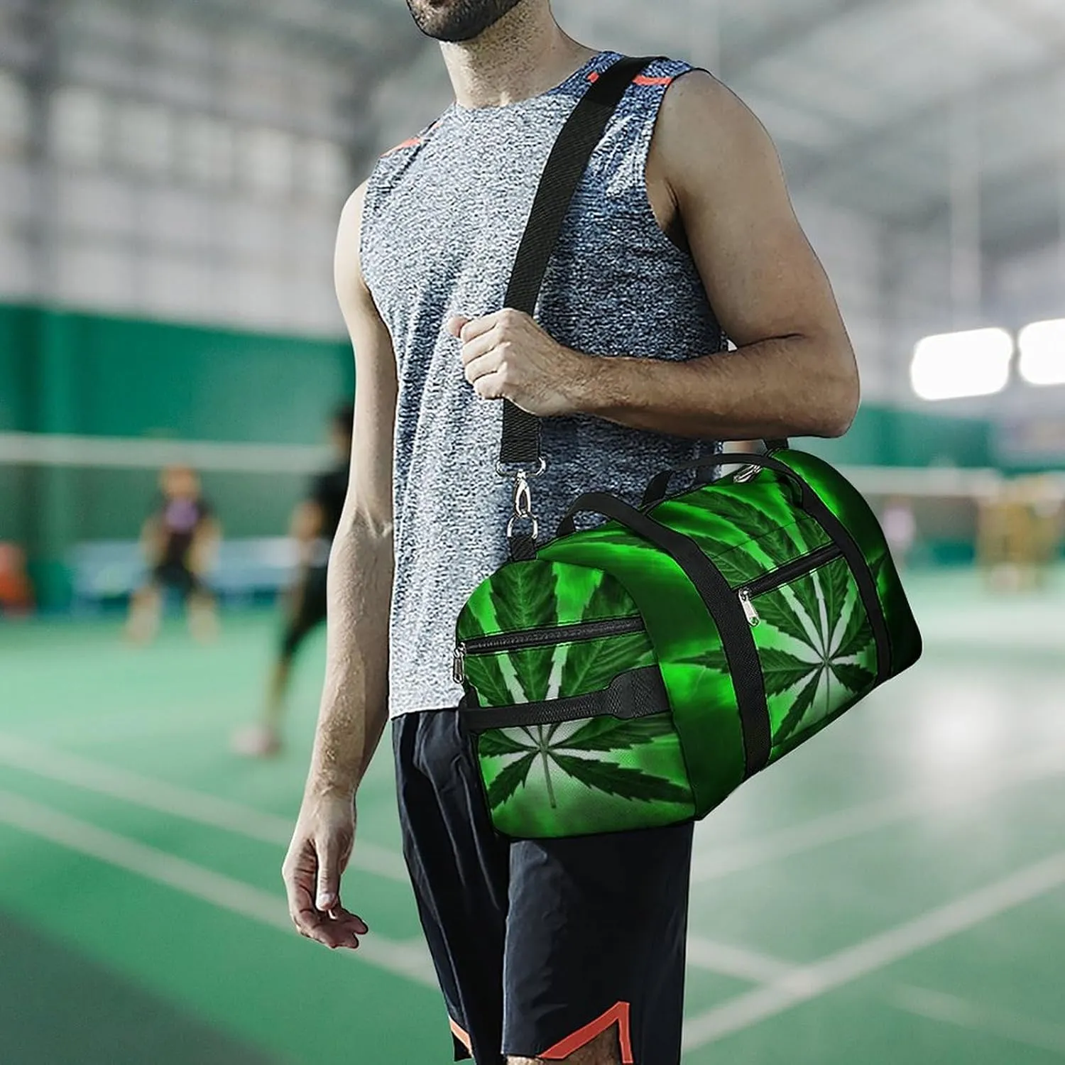 Green MarijuanaWeed Black A Fitness Bag with Large Storage Space Is Suitable for Portable Outdoor Use