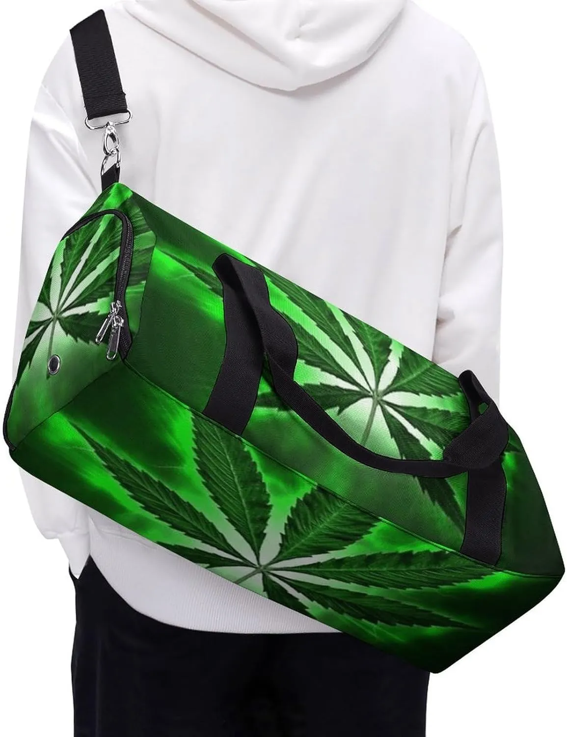 Green MarijuanaWeed Black A Fitness Bag with Large Storage Space Is Suitable for Portable Outdoor Use