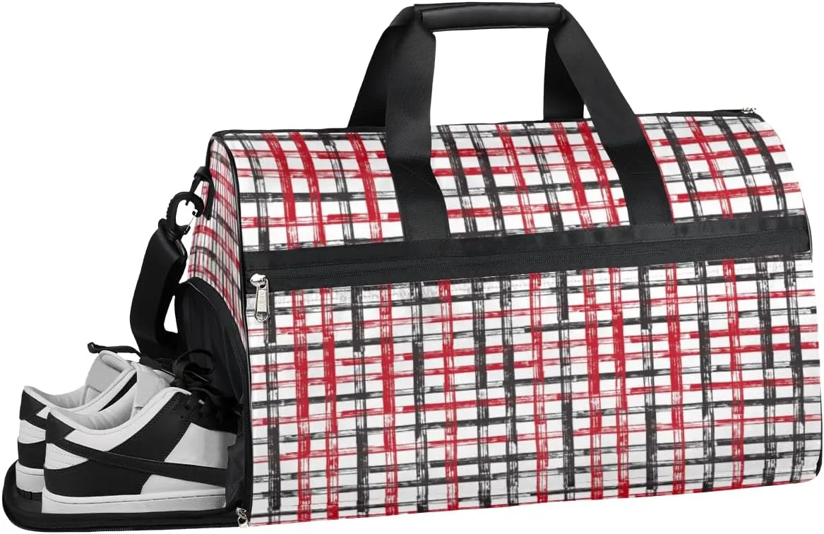 Grunge Stroke Gym Bag Womens Mens Travel Duffel Bag Sport Gym Tote Bags Red Blue Weekend Overnight Bag Gymbag with Shoe Compartment