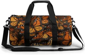 Gym Bag for Men Women,Heaps of Orange Monarch Butterflies Printed Workout Bags,Small Travel Duffle Bags for Traveling Overnight Weekender Bag Personal Item Travel Bag Large Sport Bag