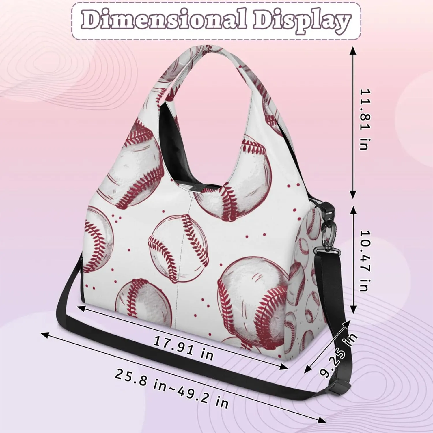 Gym Bag for Women Baseballs Printed Duffel Bag with Shoe Compartment and Yoga Mat Holder Portable Weekender Bags Travel Tote Bags