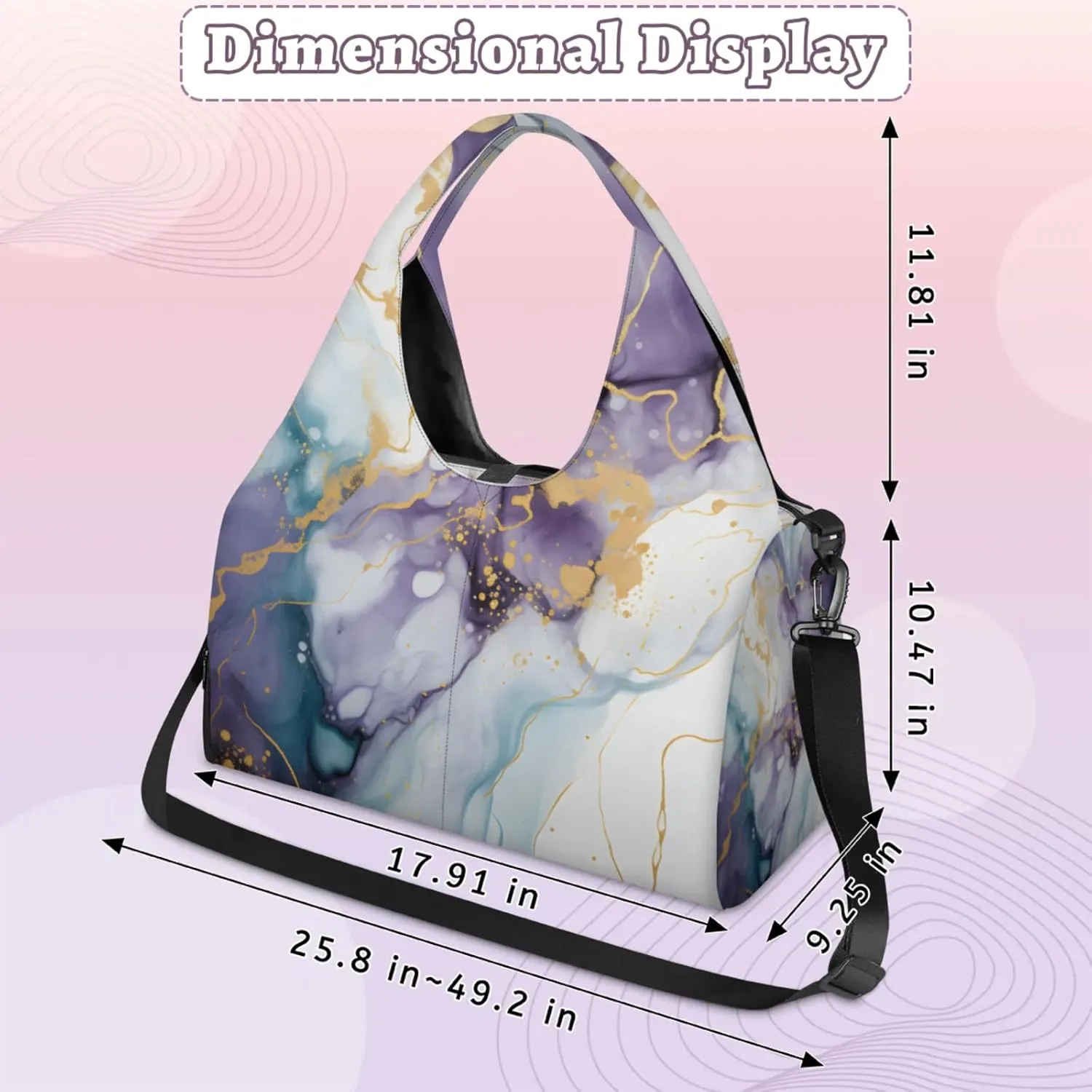 Gym Bag for Women Beautiful Marble Themed Duffel Bag with Shoe Compartment and Yoga Mat Holder Portable Weekender Bags Travel Tote Bags
