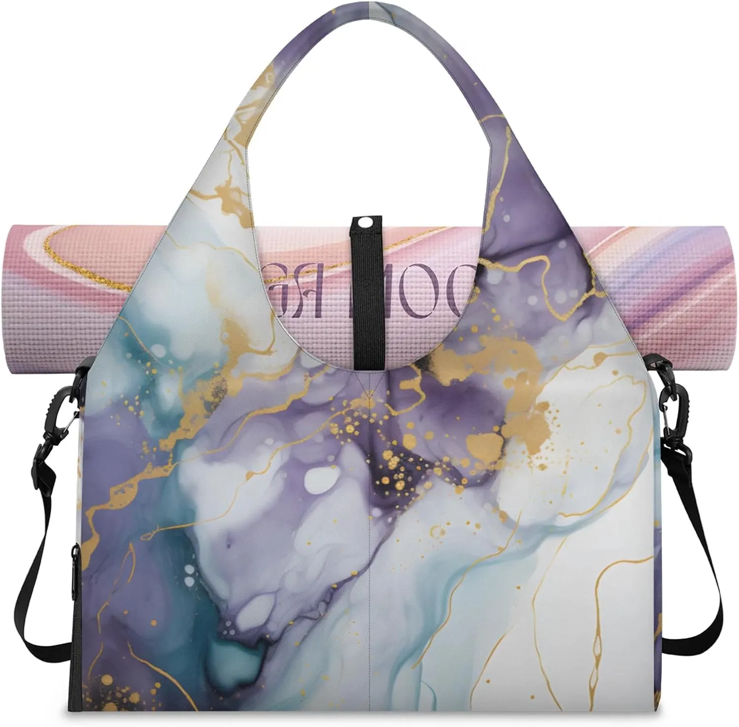 Gym Bag for Women Beautiful Marble Themed Duffel Bag with Shoe Compartment and Yoga Mat Holder Portable Weekender Bags Travel Tote Bags