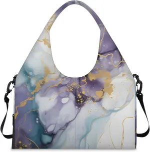 Gym Bag for Women Beautiful Marble Themed Duffel Bag with Shoe Compartment and Yoga Mat Holder Portable Weekender Bags Travel Tote Bags