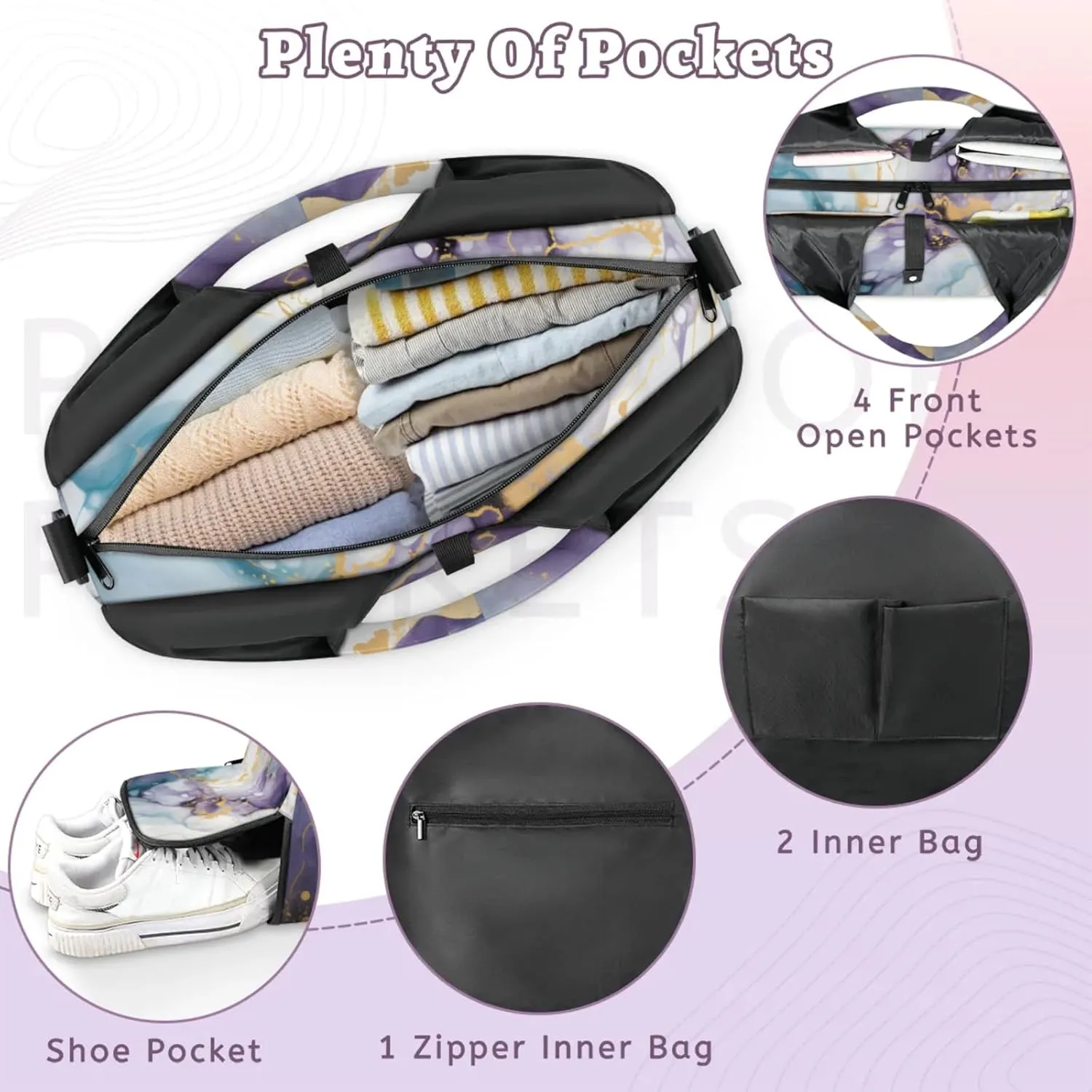Gym Bag for Women Beautiful Marble Themed Duffel Bag with Shoe Compartment and Yoga Mat Holder Portable Weekender Bags Travel Tote Bags