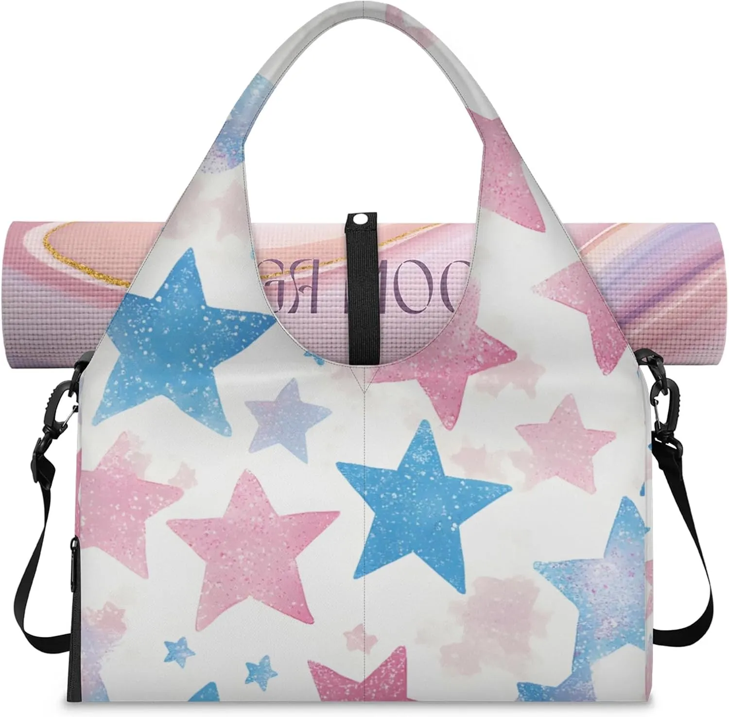 Gym Bag for Women Beautiful Stars Duffel Bag with Shoe Compartment and Yoga Mat Holder Portable Weekender Bags Travel Tote Bags