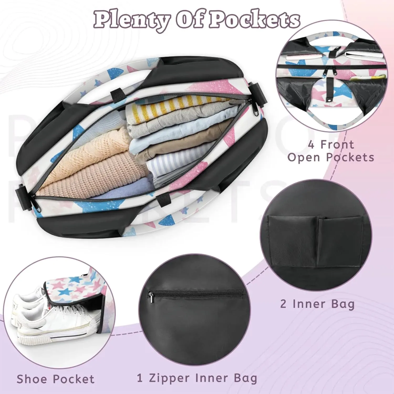 Gym Bag for Women Beautiful Stars Duffel Bag with Shoe Compartment and Yoga Mat Holder Portable Weekender Bags Travel Tote Bags
