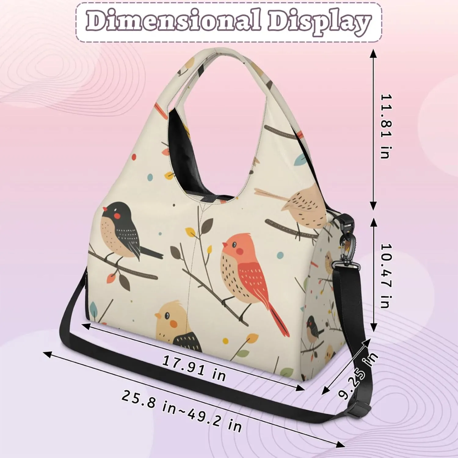 Gym Bag for Women Birds On Branch Duffel Bag with Shoe Compartment and Yoga Mat Holder Portable Weekender Bags Travel Tote Bags