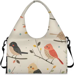 Gym Bag for Women Birds On Branch Duffel Bag with Shoe Compartment and Yoga Mat Holder Portable Weekender Bags Travel Tote Bags