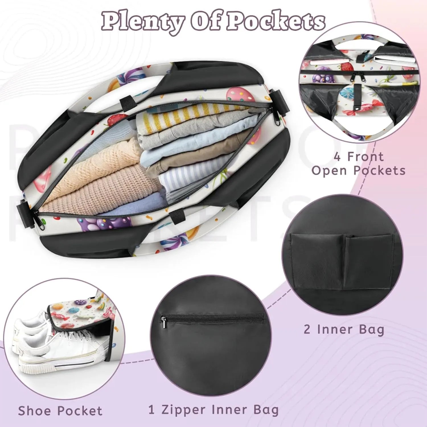 Gym Bag for Women Candy Sweet Duffel Bag with Shoe Compartment and Yoga Mat Holder Portable Weekender Bags Travel Tote Bags