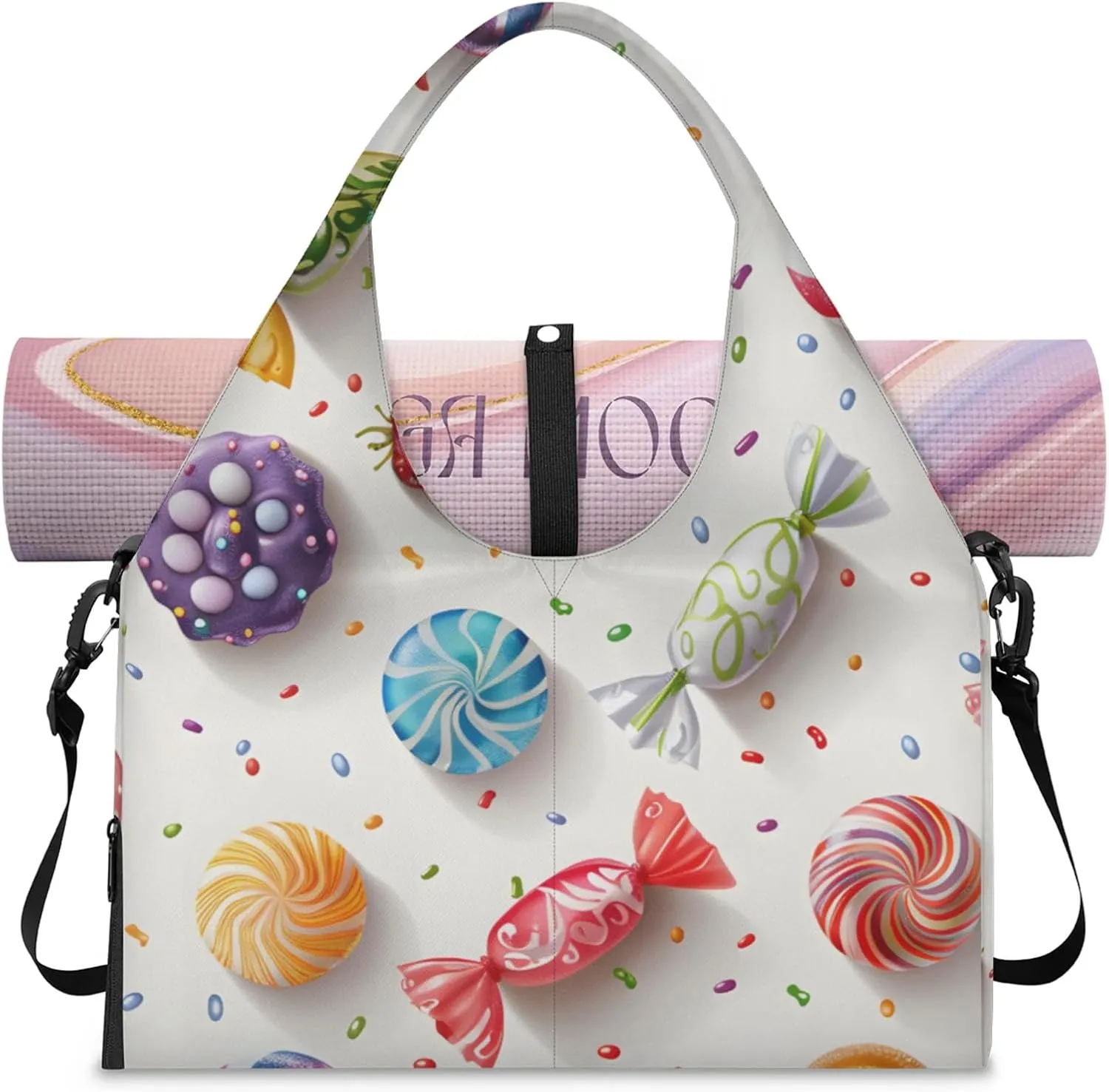 Gym Bag for Women Candy Sweet Duffel Bag with Shoe Compartment and Yoga Mat Holder Portable Weekender Bags Travel Tote Bags