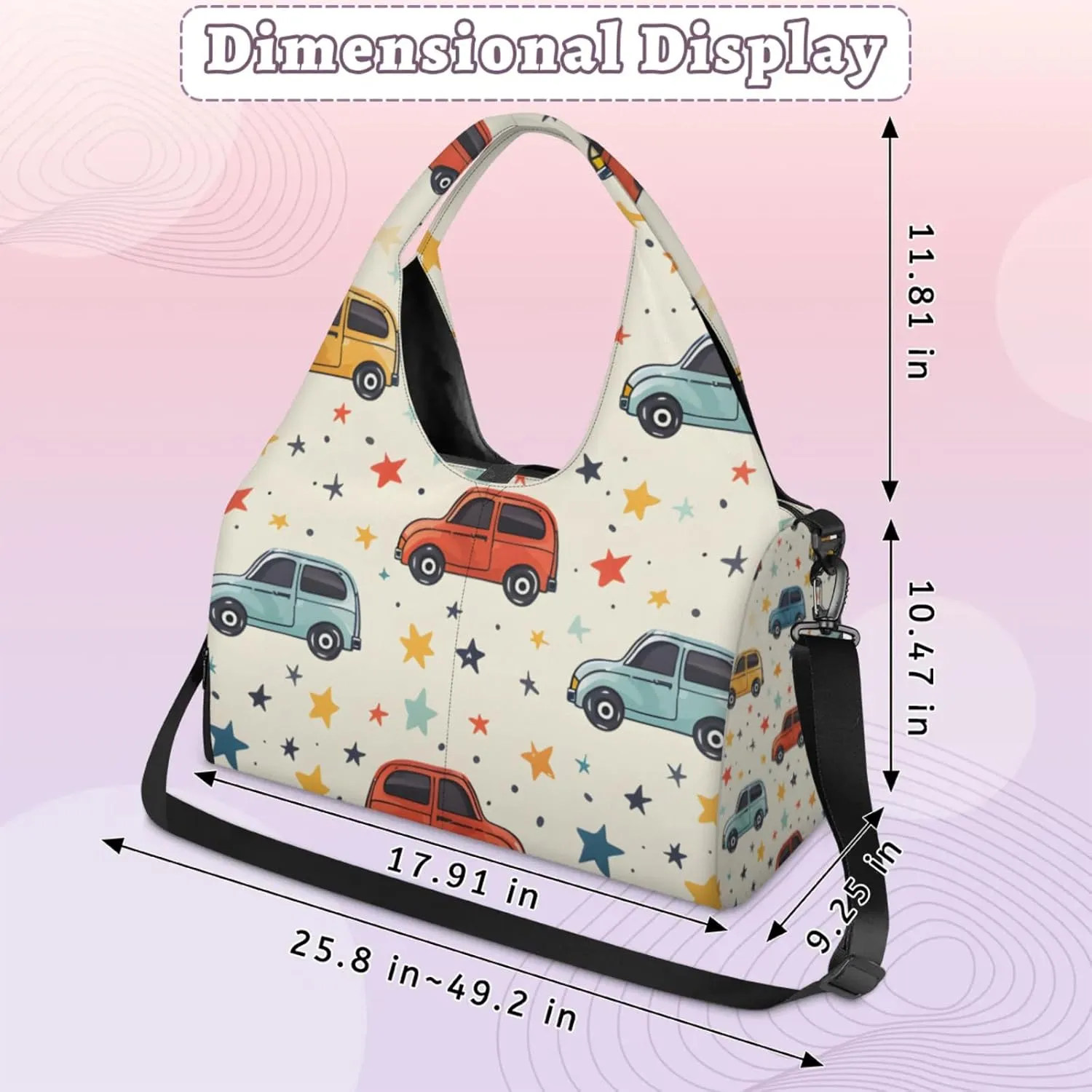 Gym Bag for Women Cars Stars Duffel Bag with Shoe Compartment and Yoga Mat Holder Portable Weekender Bags Travel Tote Bags