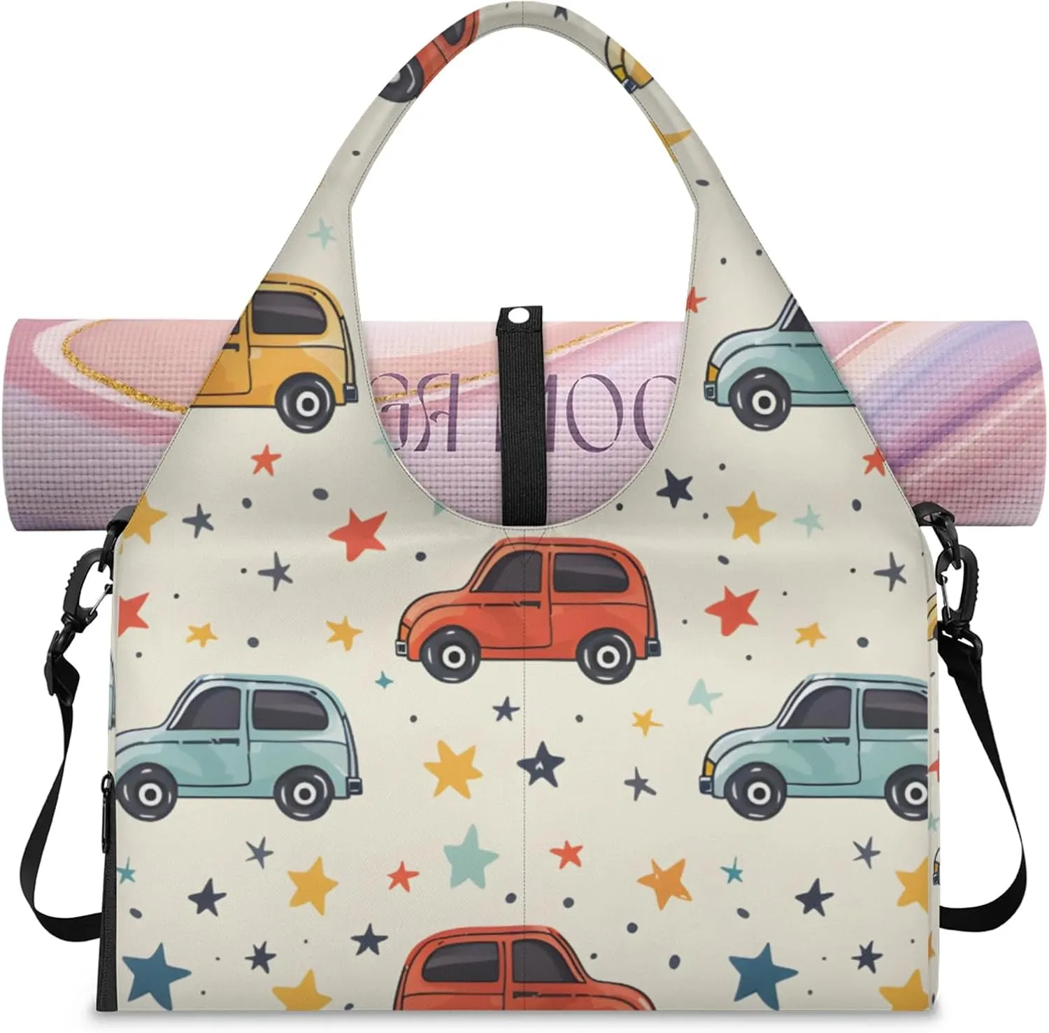 Gym Bag for Women Cars Stars Duffel Bag with Shoe Compartment and Yoga Mat Holder Portable Weekender Bags Travel Tote Bags