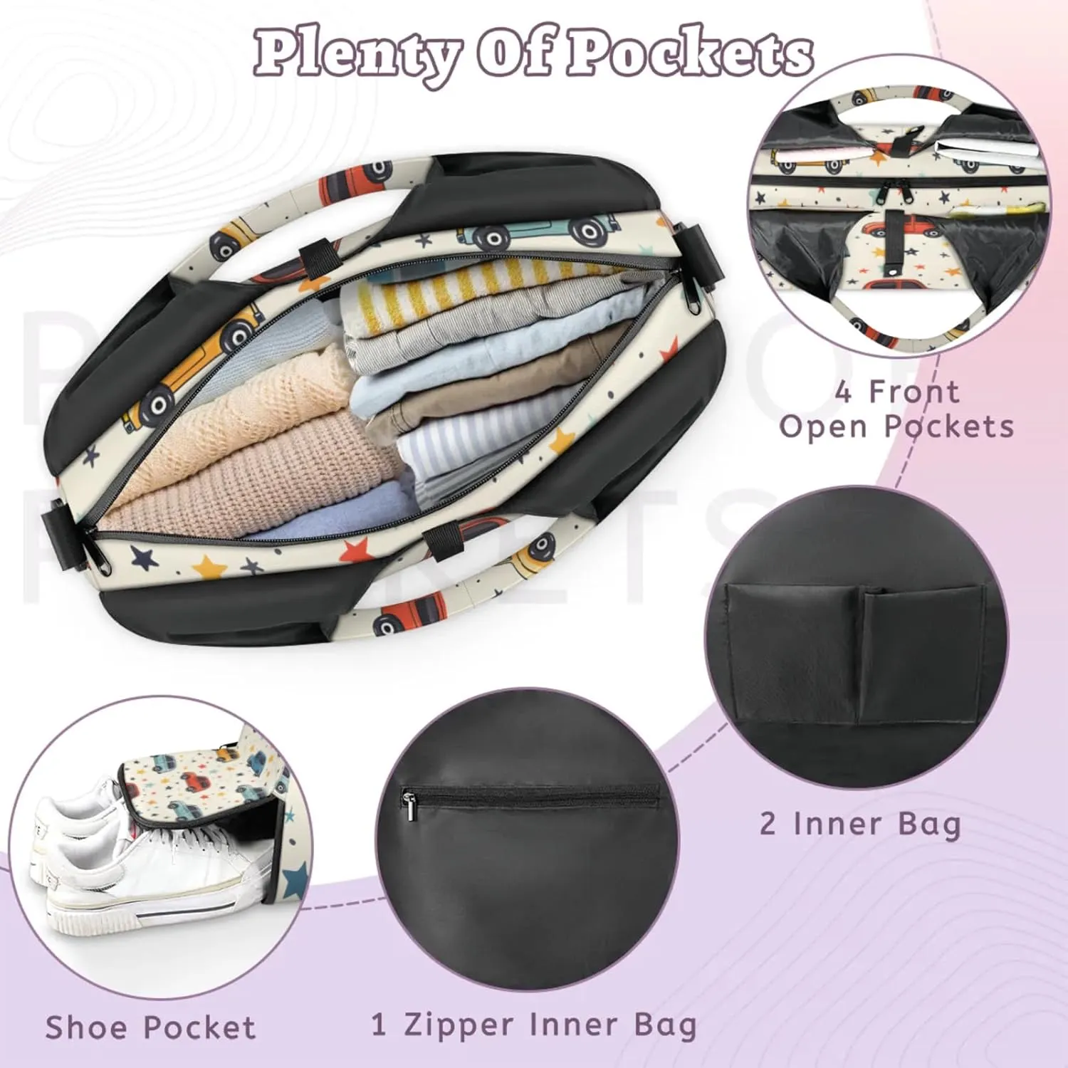 Gym Bag for Women Cars Stars Duffel Bag with Shoe Compartment and Yoga Mat Holder Portable Weekender Bags Travel Tote Bags