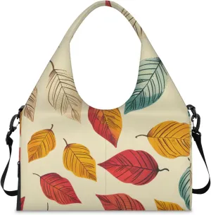 Gym Bag for Women Cartoon Leaves Duffel Bag with Shoe Compartment and Yoga Mat Holder Portable Weekender Bags Travel Tote Bags
