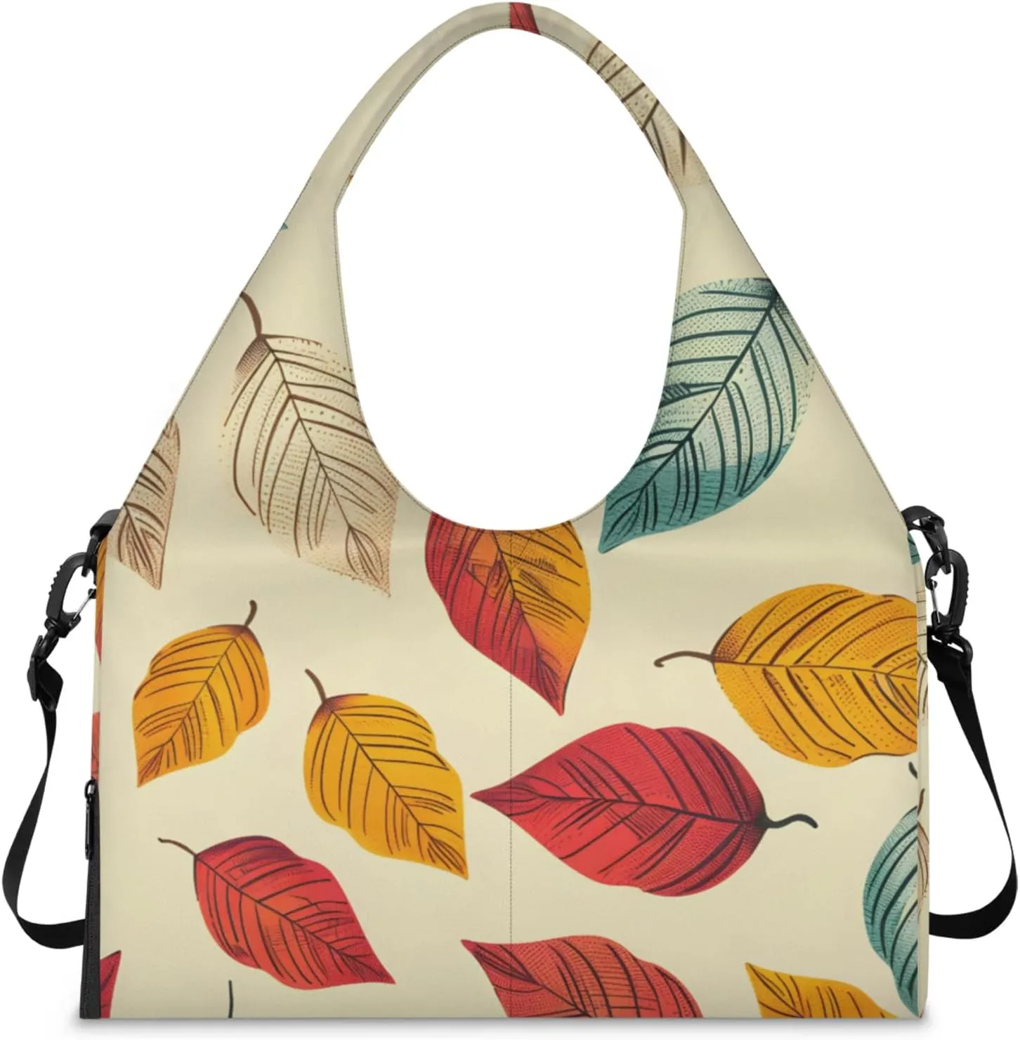 Gym Bag for Women Cartoon Leaves Duffel Bag with Shoe Compartment and Yoga Mat Holder Portable Weekender Bags Travel Tote Bags