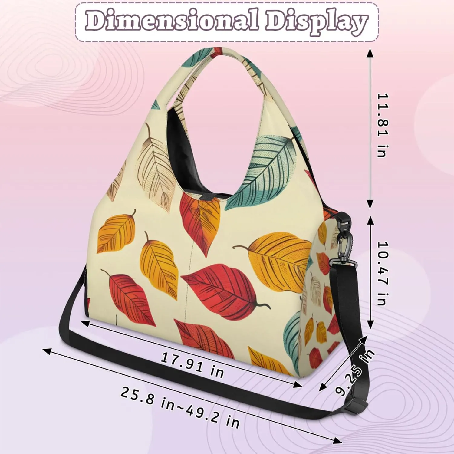 Gym Bag for Women Cartoon Leaves Duffel Bag with Shoe Compartment and Yoga Mat Holder Portable Weekender Bags Travel Tote Bags