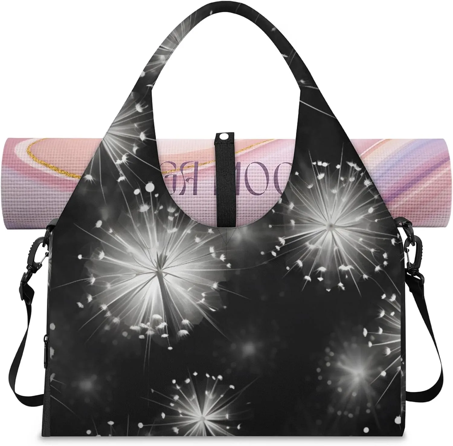 Gym Bag for Women Dancing Dandelions Duffel Bag with Shoe Compartment and Yoga Mat Holder Portable Weekender Bags Travel Tote Bags