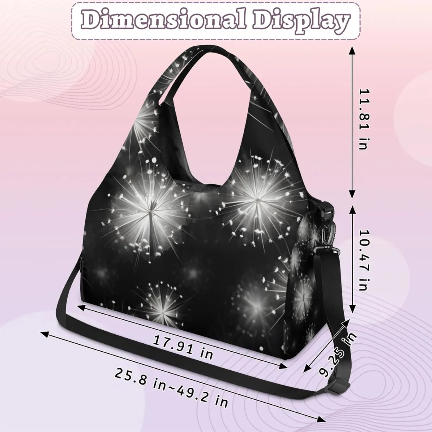 Gym Bag for Women Dancing Dandelions Duffel Bag with Shoe Compartment and Yoga Mat Holder Portable Weekender Bags Travel Tote Bags