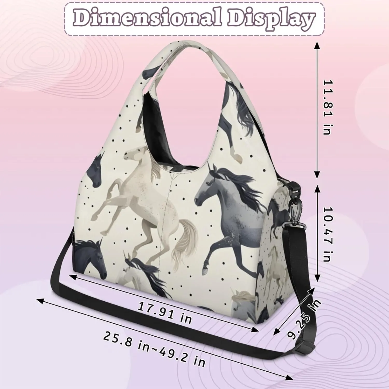 Gym Bag for Women Horse Printed Duffel Bag with Shoe Compartment and Yoga Mat Holder Portable Weekender Bags Travel Tote Bags
