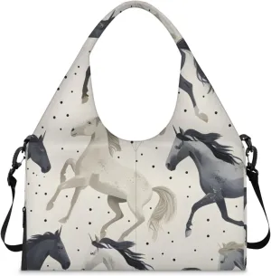 Gym Bag for Women Horse Printed Duffel Bag with Shoe Compartment and Yoga Mat Holder Portable Weekender Bags Travel Tote Bags