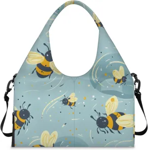 Gym Bag for Women Lovely Bees Duffel Bag with Shoe Compartment and Yoga Mat Holder Portable Weekender Bags Travel Tote Bags