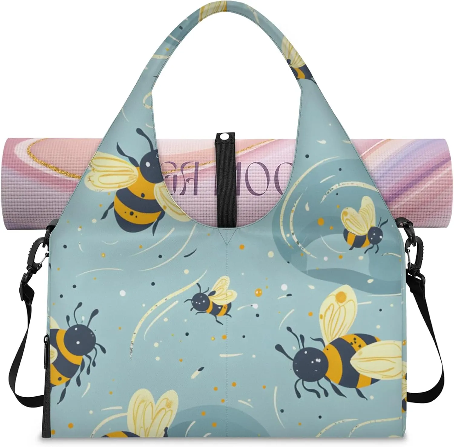 Gym Bag for Women Lovely Bees Duffel Bag with Shoe Compartment and Yoga Mat Holder Portable Weekender Bags Travel Tote Bags