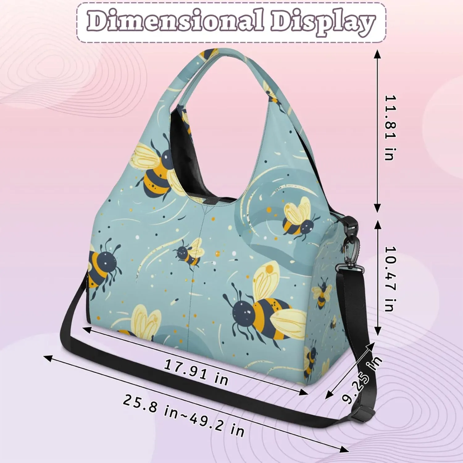Gym Bag for Women Lovely Bees Duffel Bag with Shoe Compartment and Yoga Mat Holder Portable Weekender Bags Travel Tote Bags