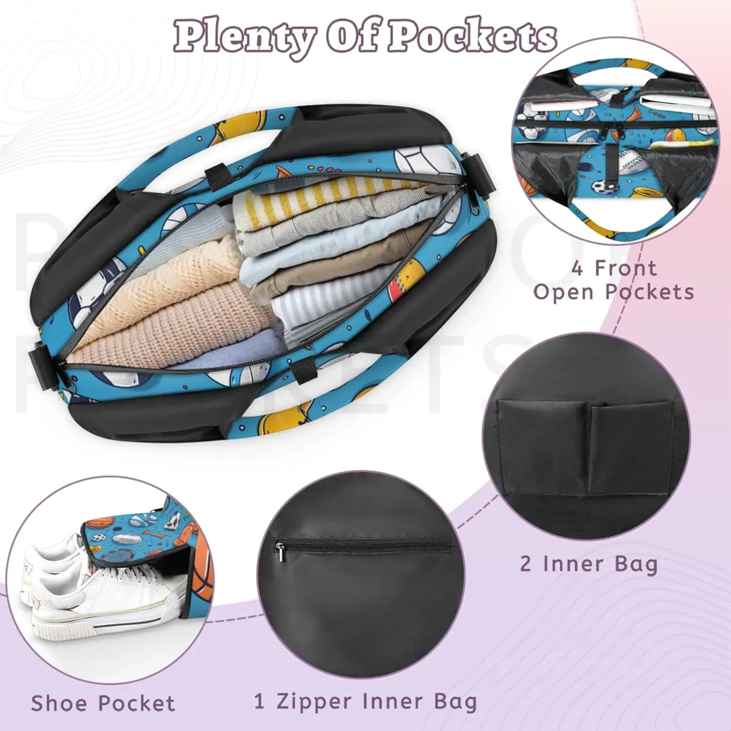 Gym Bag for Women Sport Theme Duffel Bag with Shoe Compartment and Yoga Mat Holder Portable Weekender Bags Travel Tote Bags