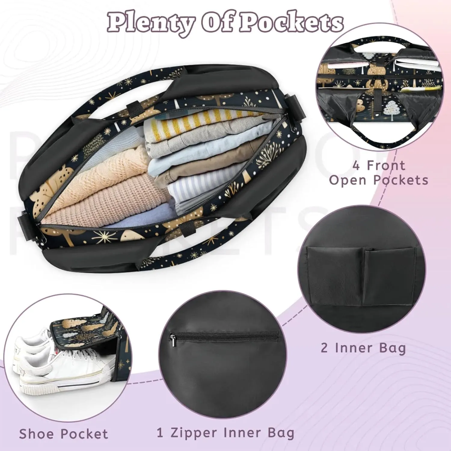Gym Bag for Women Trees Theme Duffel Bag with Shoe Compartment and Yoga Mat Holder Portable Weekender Bags Travel Tote Bags