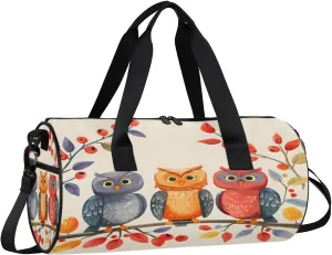 Gym Bags for Men Women Animal Bird Owl Sports Duffel Bags Carry On Travel Duffle Bag with Detachable Adjustable Shoulder Strap Overnight Weekender Bag
