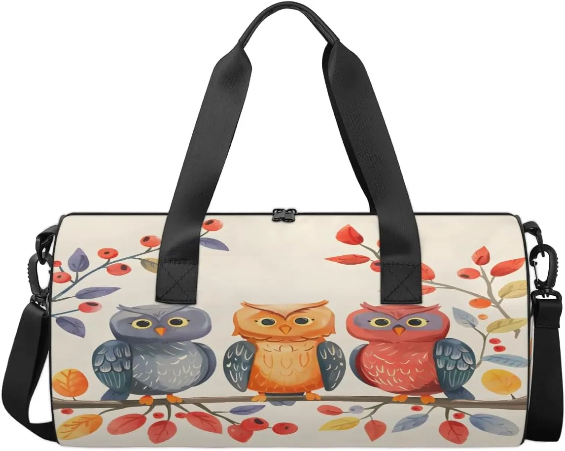 Gym Bags for Men Women Animal Bird Owl Sports Duffel Bags Carry On Travel Duffle Bag with Detachable Adjustable Shoulder Strap Overnight Weekender Bag