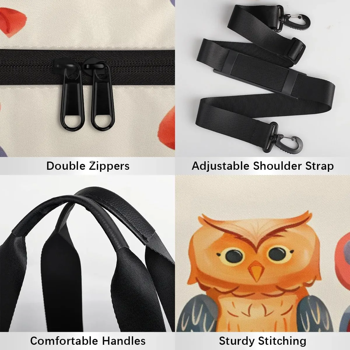 Gym Bags for Men Women Animal Bird Owl Sports Duffel Bags Carry On Travel Duffle Bag with Detachable Adjustable Shoulder Strap Overnight Weekender Bag