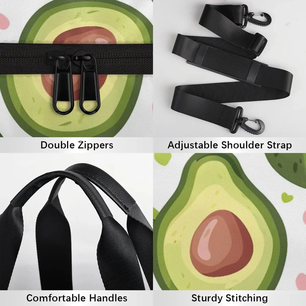 Gym Bags for Men Women Avocado Love Heart Sports Duffel Bags Carry On Travel Duffle Bag with Detachable Adjustable Shoulder Strap Overnight Weekender Bag